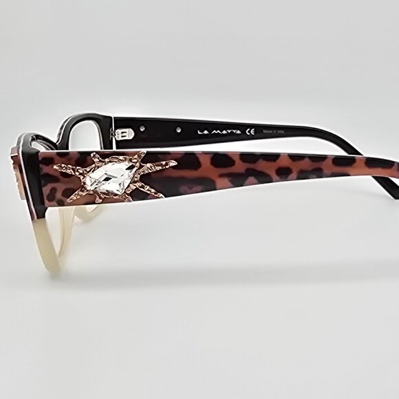 La Matta LM3138 Col. 2 Leopard White Rhinestone Cat Eye Eyeglasses Frame Italy - Picture 3 of 12